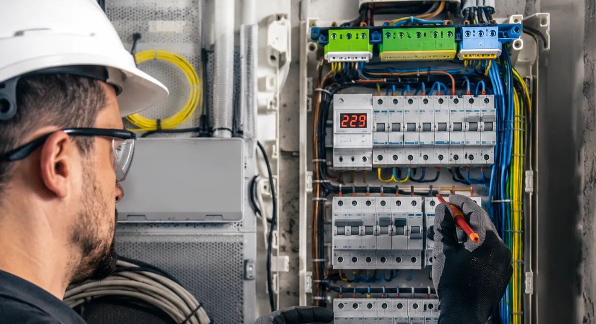 Électricien intervenant sur un tableau électrique