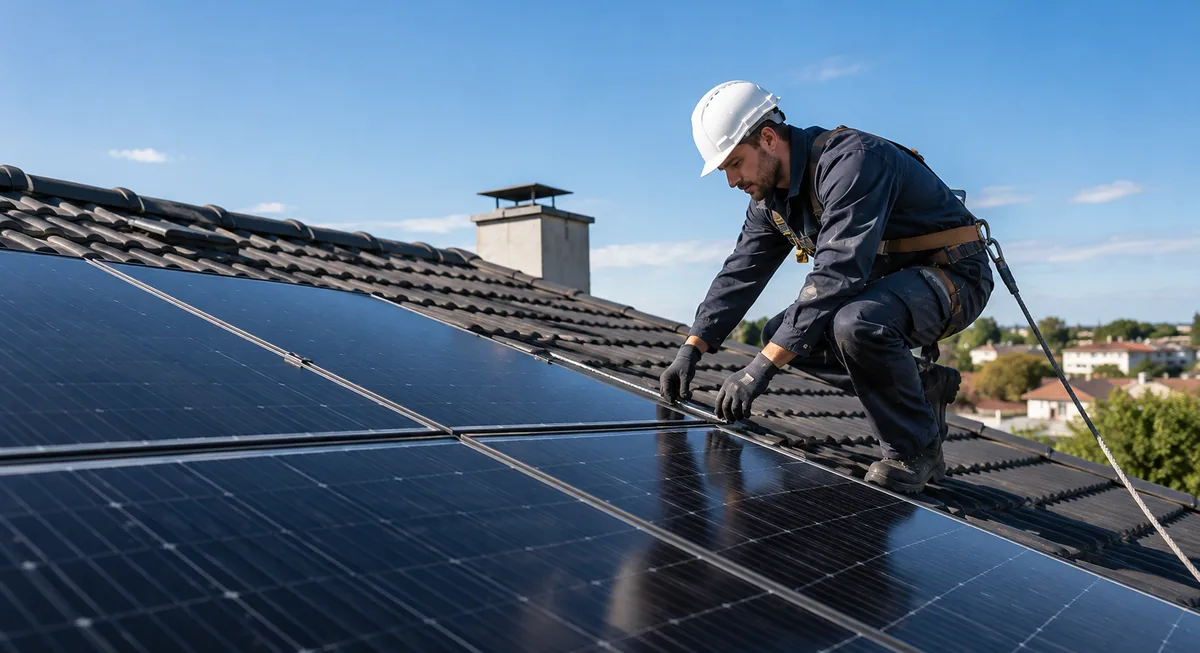 Installateur de panneaux photovoltaïques sur une toiture